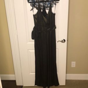 BCBG Gold Metallic Wrap Halter Jumpsuit